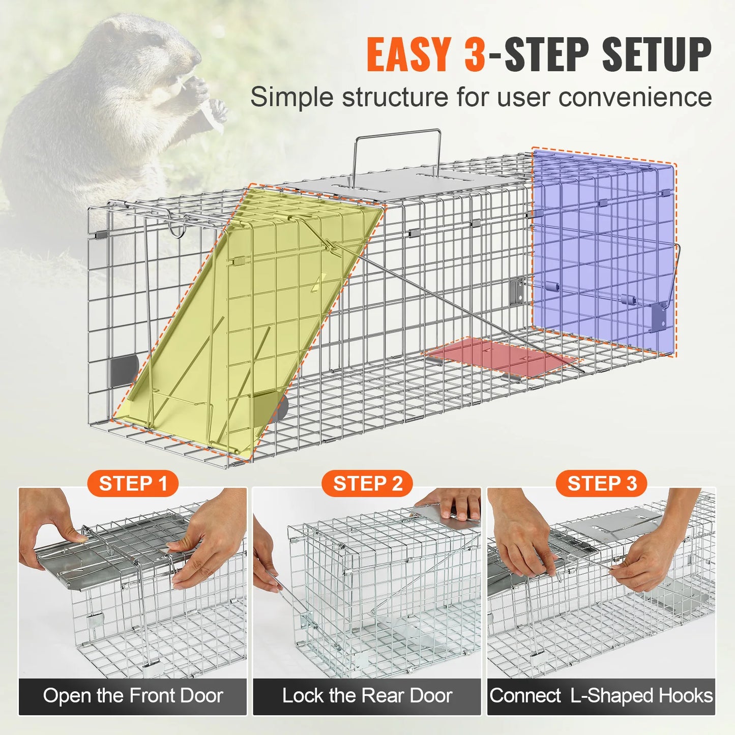 Live Animal Cage Trap Foldable Humane With Handle For Cats