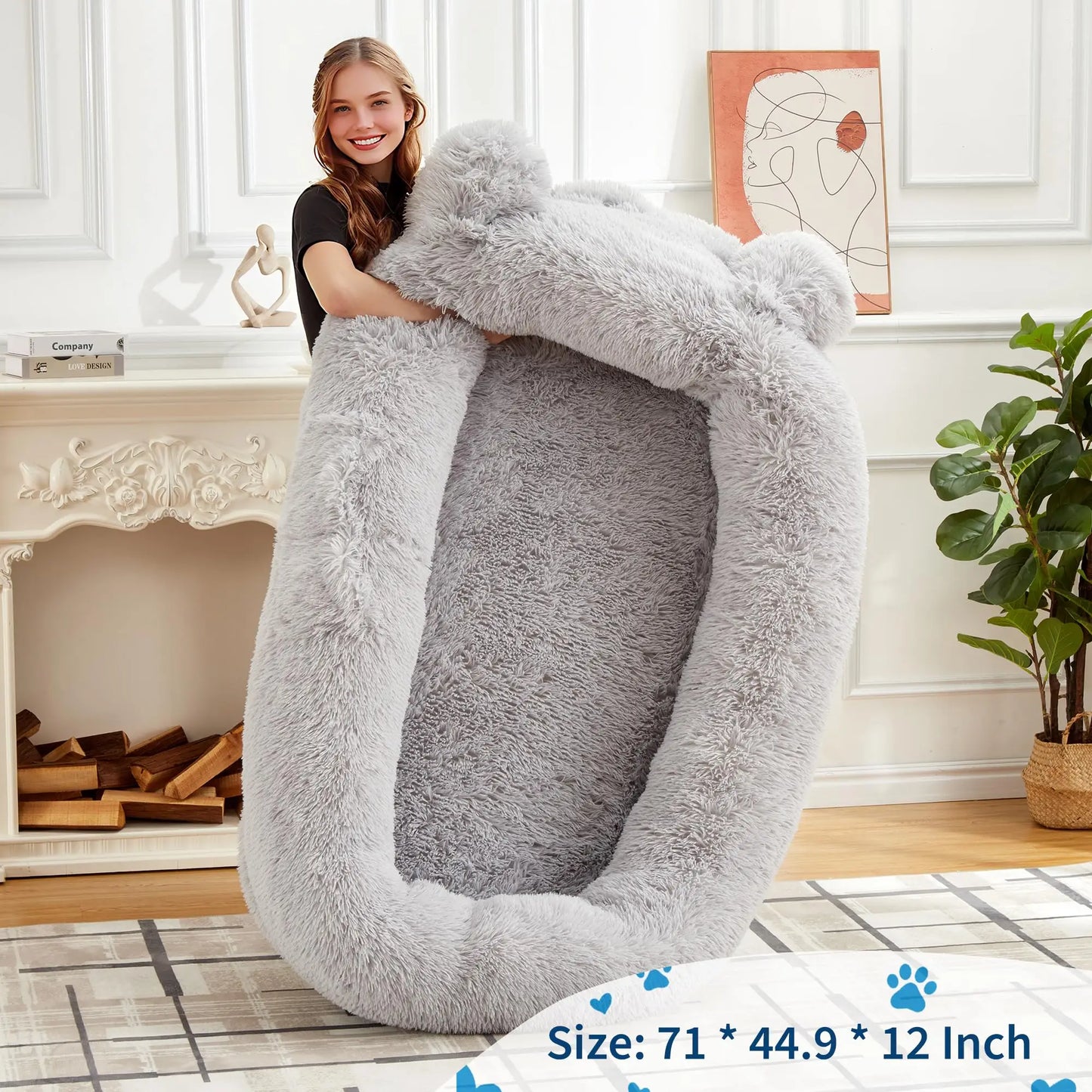HiMISSCN Dog Bed With Removable Cover, Blanket, Pockets