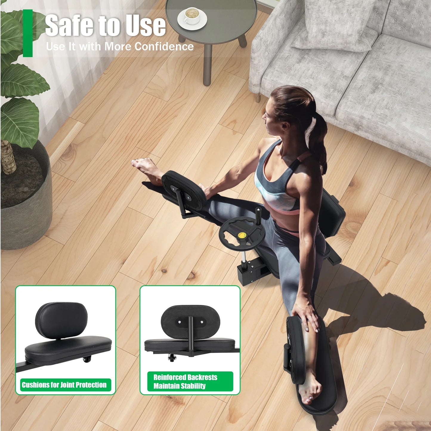 Leg Stretcher Split Trainer With Backrest Silent Rollers Home Gym