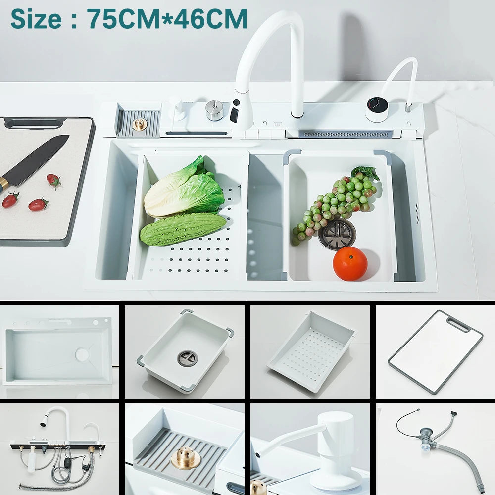 Waterfall Kitchen Sink With Digital Display 304 Stainless Steel