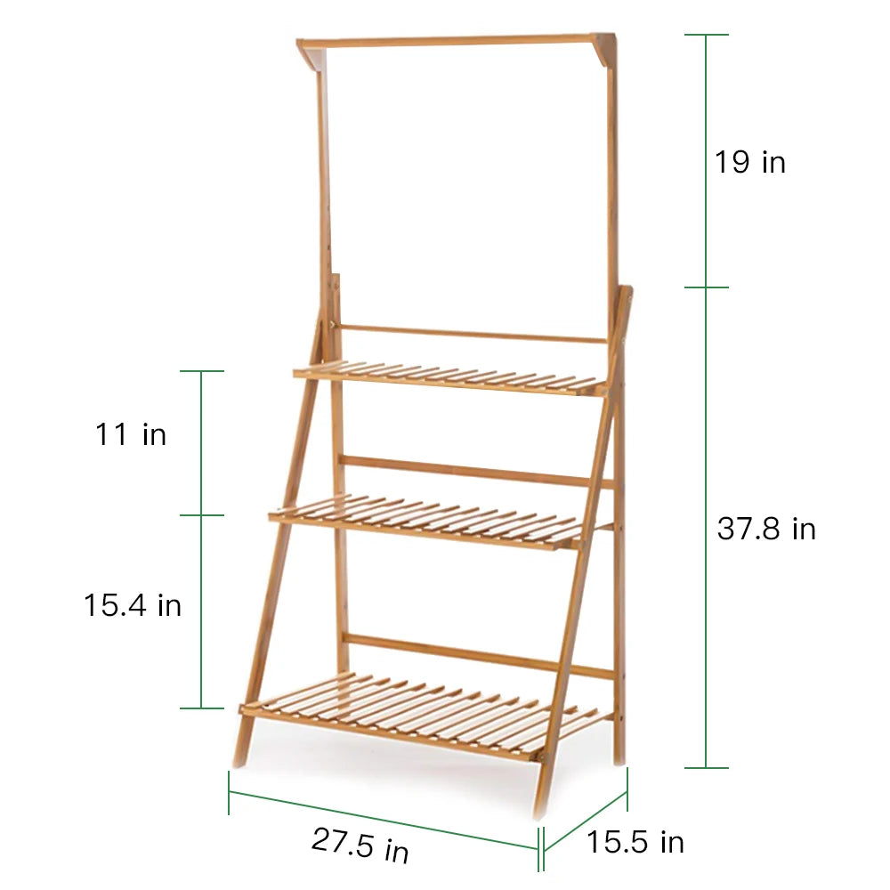 Folding Bamboo 3 Tier Plant Stand Ladder Style Indoor Outdoor