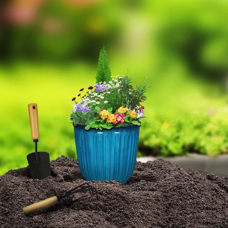 Round Planter Recycled Plastic With Drainage Holes Indoor Outdoor