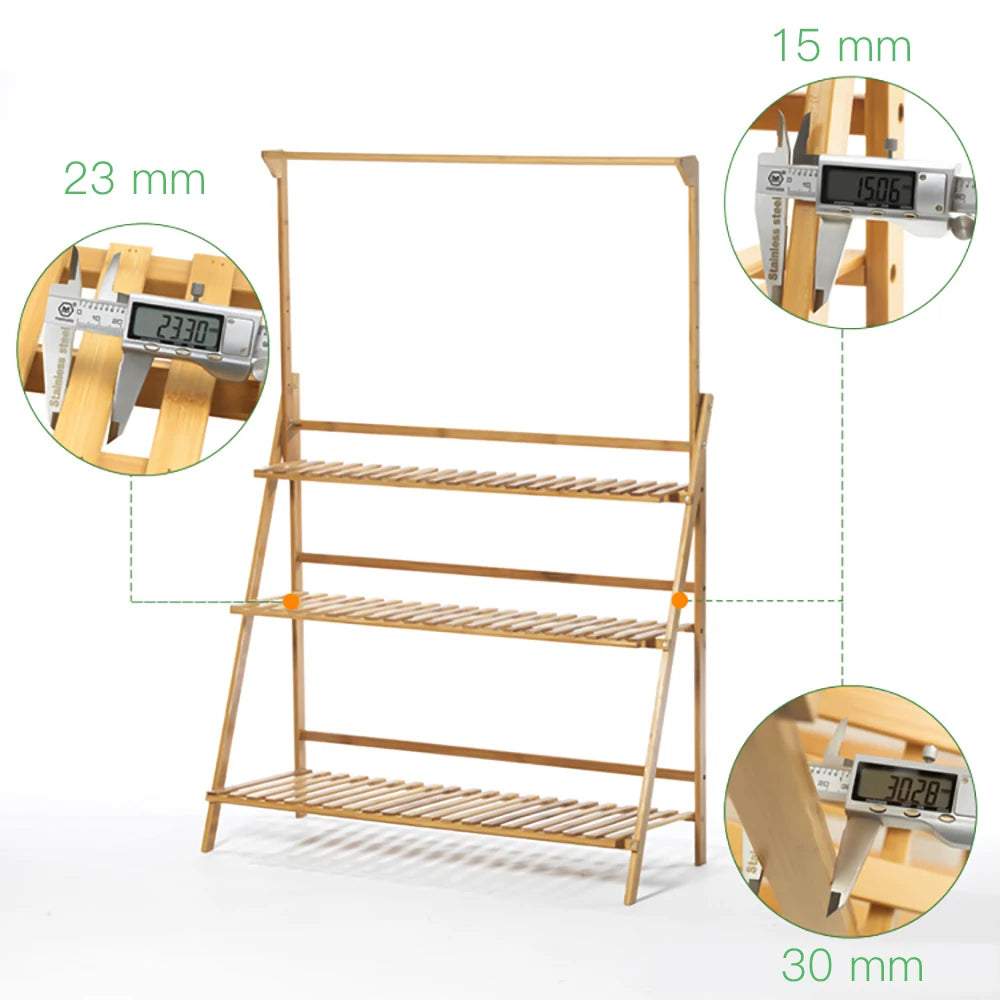 Folding Bamboo 3 Tier Plant Stand Ladder Style Indoor Outdoor