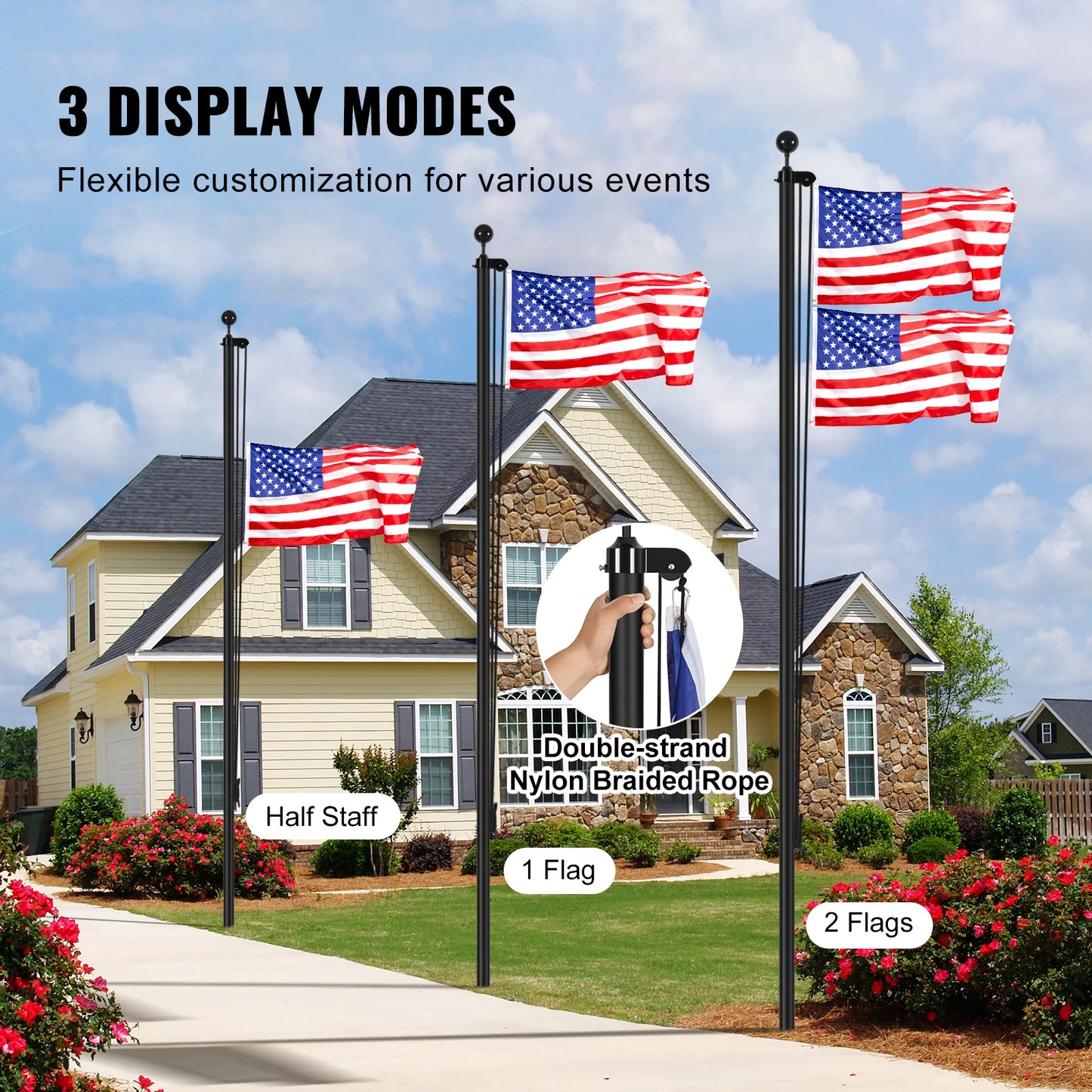SucceBuy Heavy Duty Aluminum Flagpole Kit With American Flag