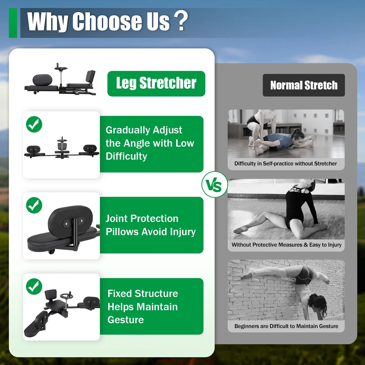 Leg Stretcher Split Trainer With Backrest Silent Rollers Home Gym