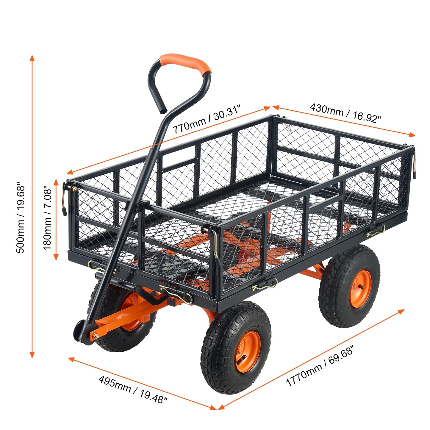 SucceBuy Garden Cart Sturdy Metal Utility Wagon With Dump Cart