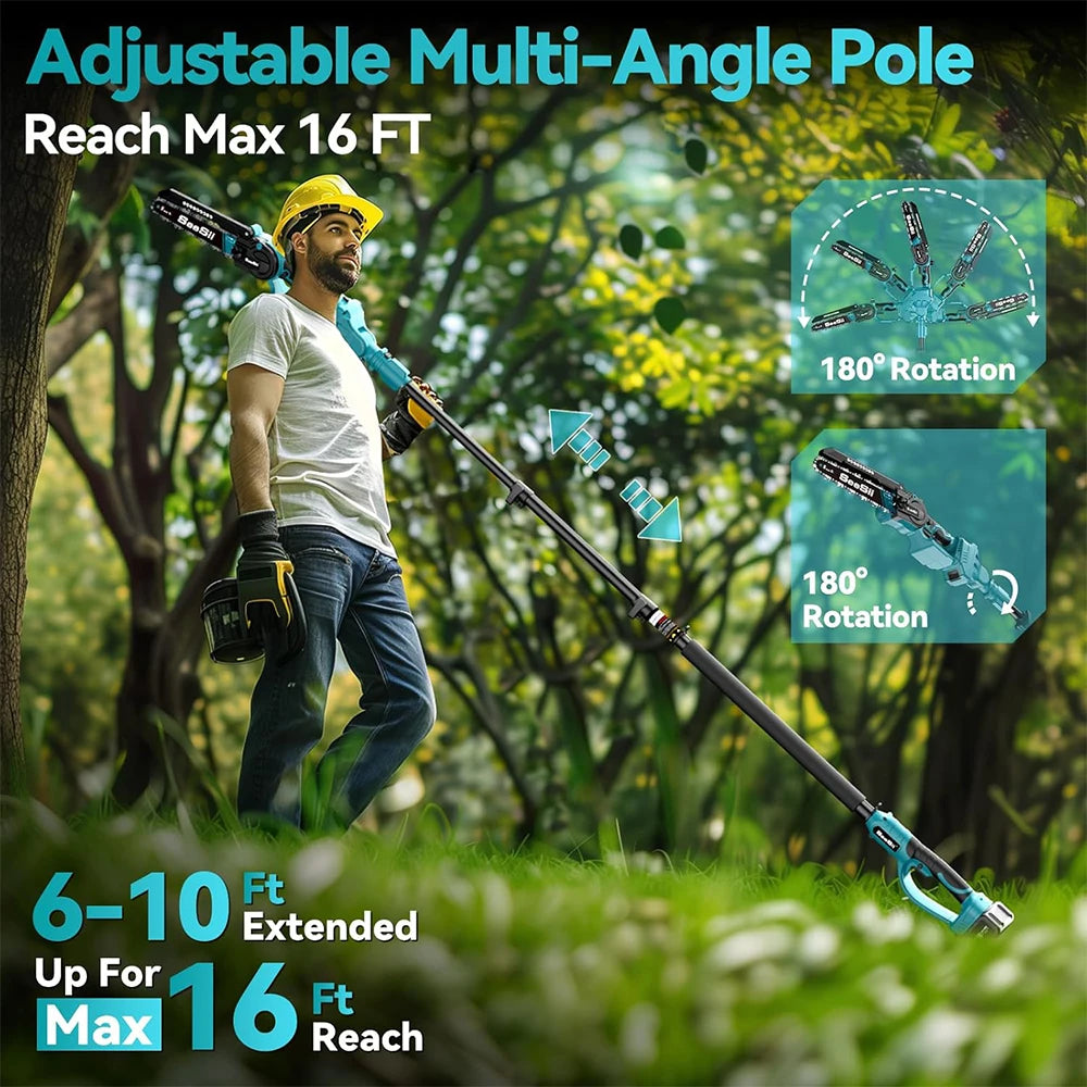 Seesii Cordless Polesaw With Extension Pole For Tree Pruning