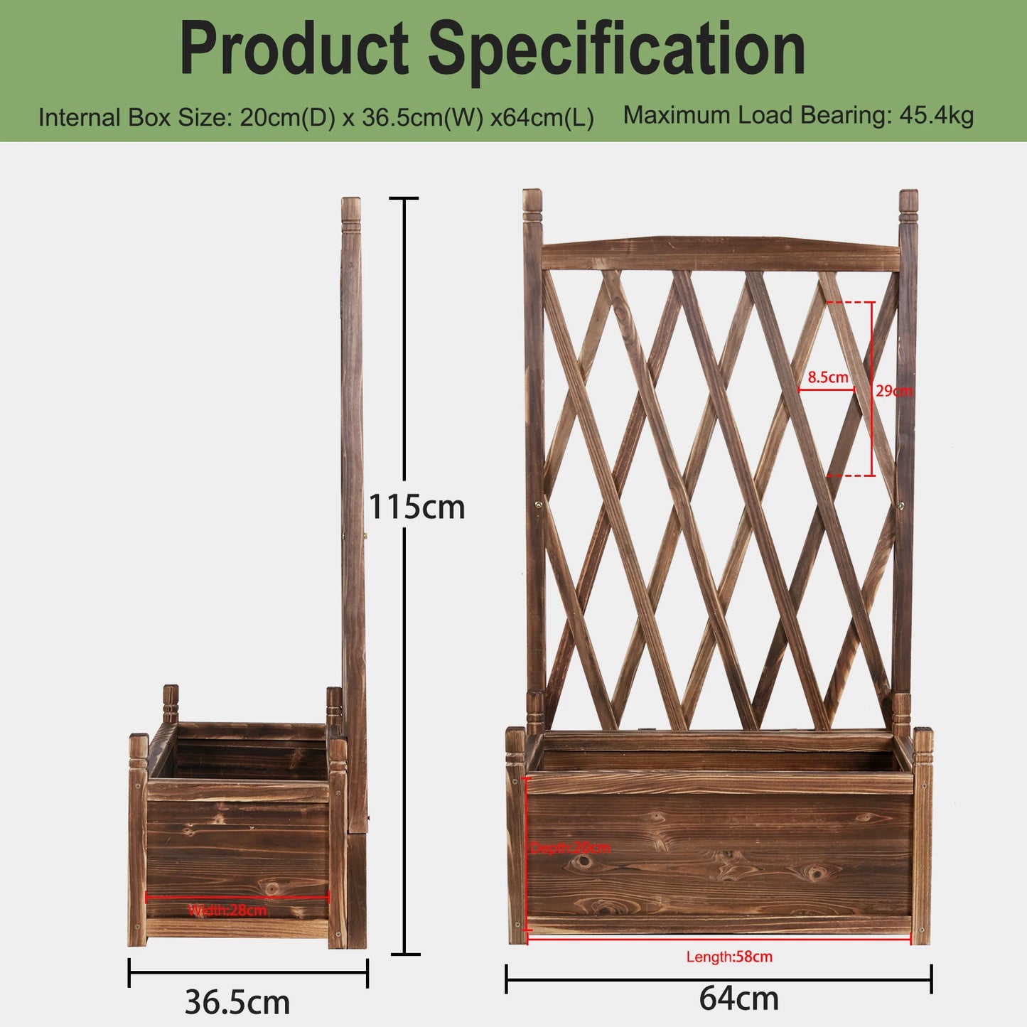 Raised Wooden Garden Bed With Trellis And Vegetable Grow Bed