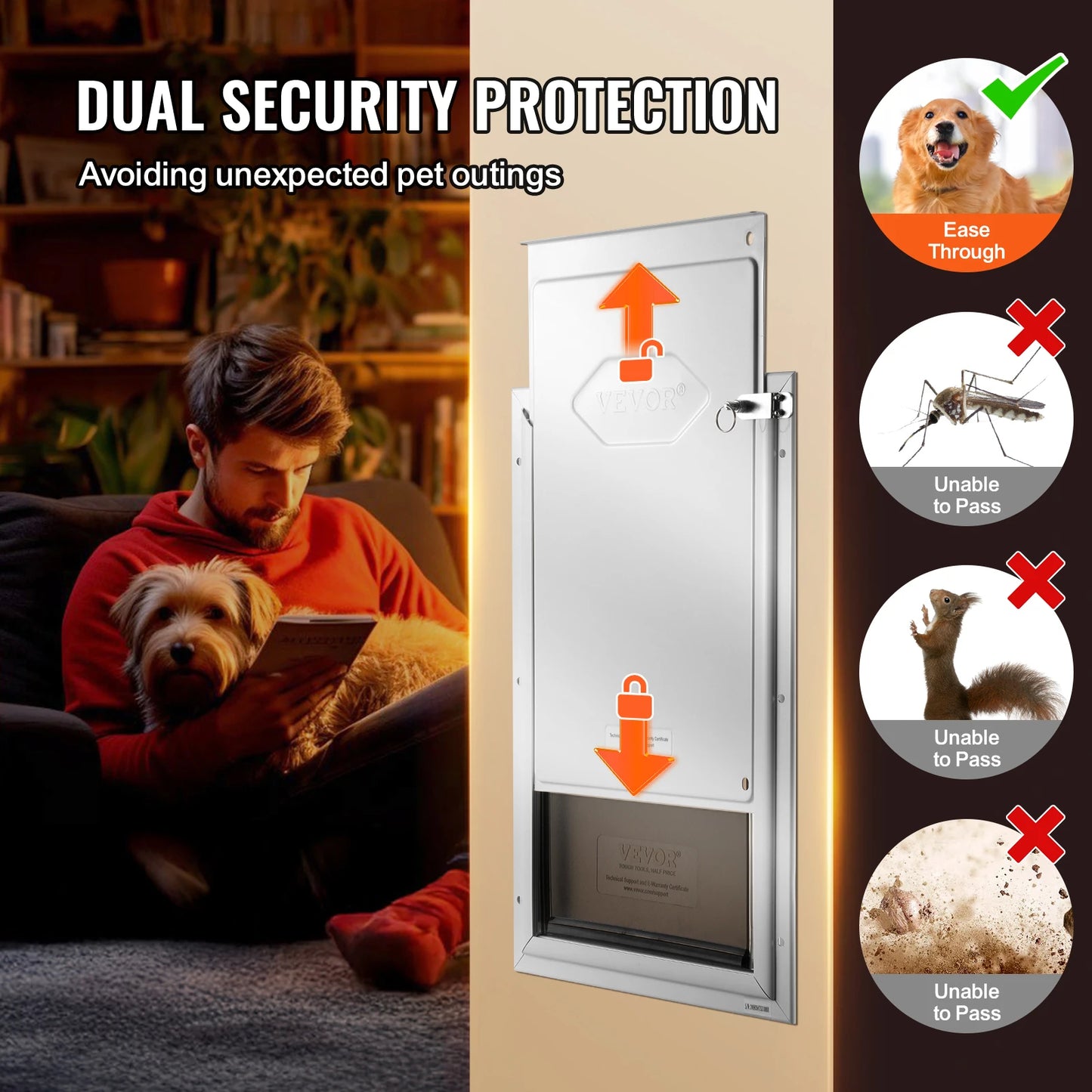 SucceBuy Pet Door Aluminum Frame Lock And Flap