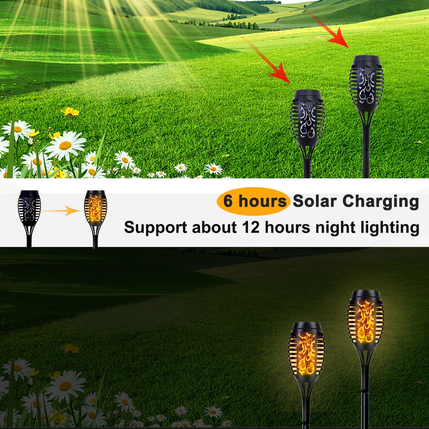 Solar Torch Lights Outdoor LED Flickering Flame Waterproof Garden Path