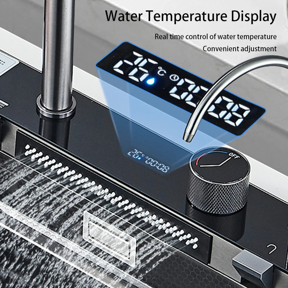 Waterfall Kitchen Sink With Digital Display 304 Stainless Steel