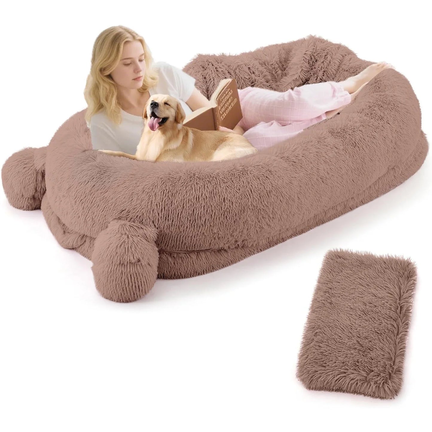 HiMISSCN Dog Bed With Removable Cover, Blanket, Pockets