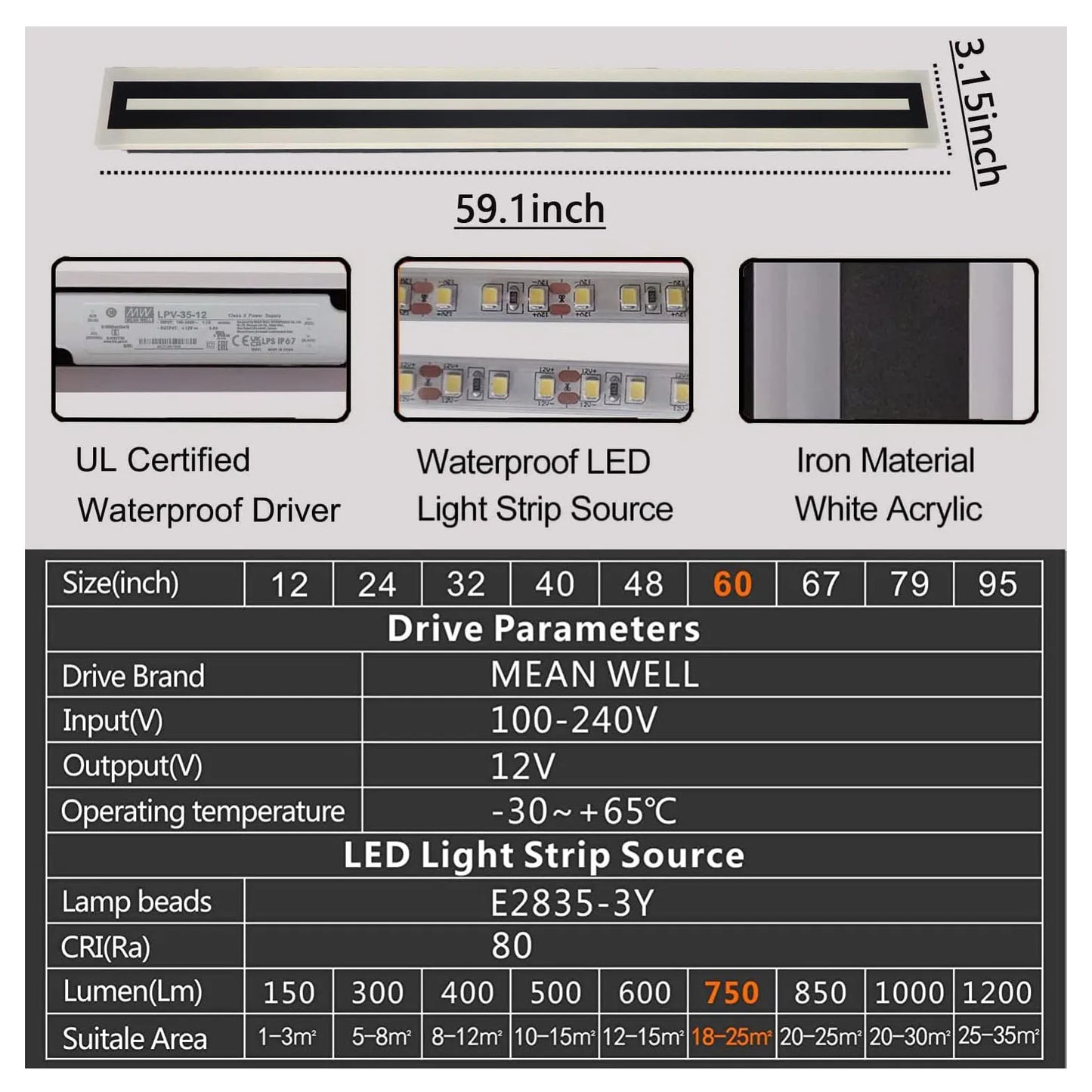 Outdoor Long Strip Modern LED Wall Sconce Frosted Acrylic IP67