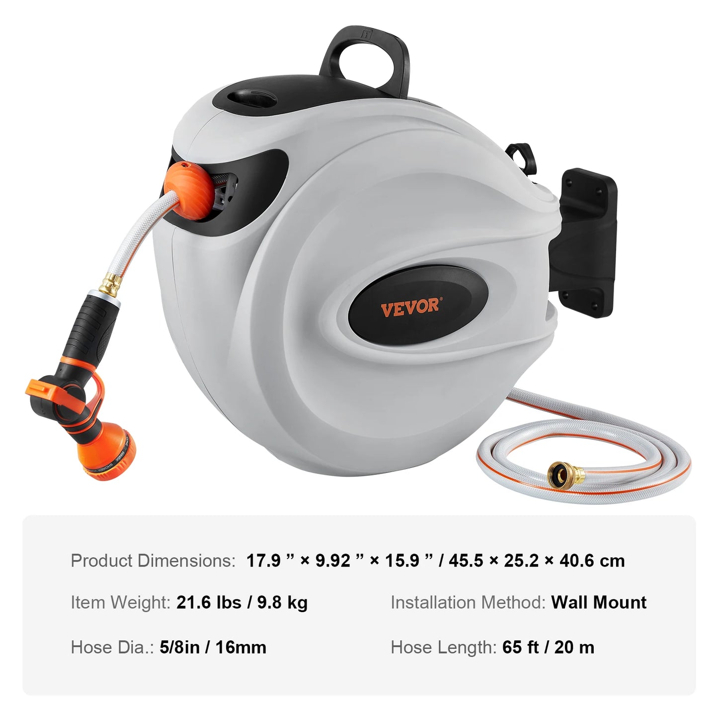 SucceBuy Retractable Hose Reel With 180 Degree Swivel Auto Rewind