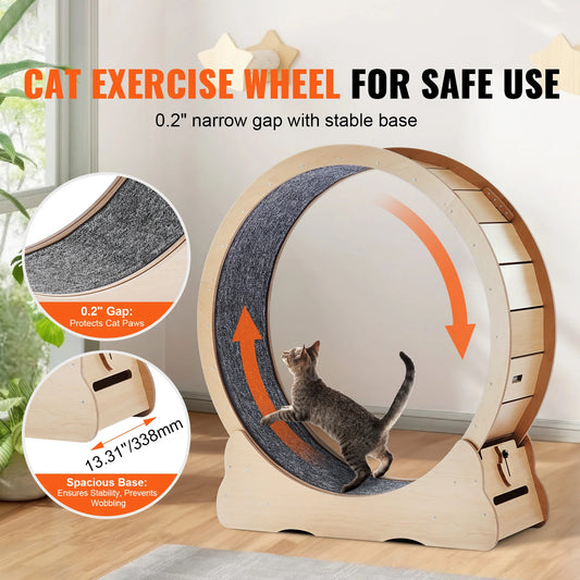 Wooden Cat Exercise Wheel With Detachable Carpet And Teaser