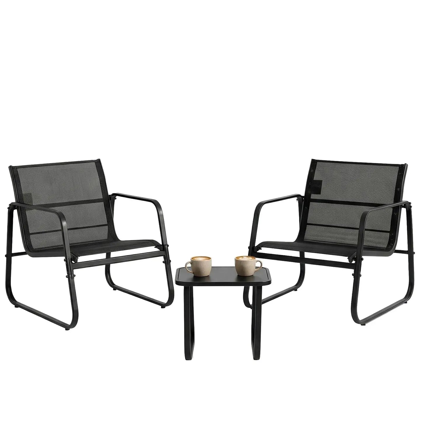 JHK Patio Furniture 3-Piece Set With Table Outdoor Metal Frame Lumbar Support