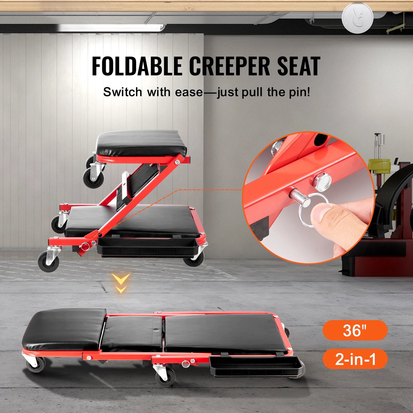 Foldable Garage Creeper With Wheels And Tool Tray For Shop