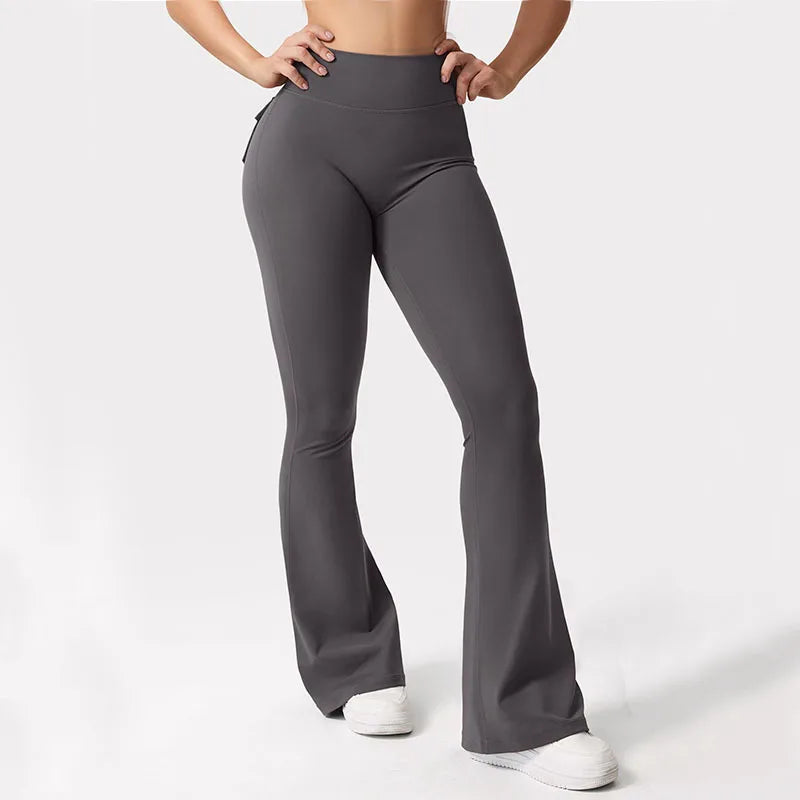 Women's Yoga Flare Trousers High-Waisted Tummy-Control Wide-Leg With Pockets