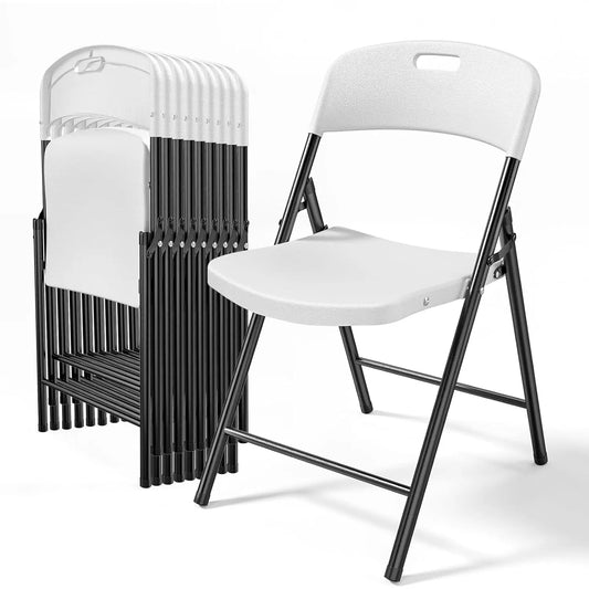 White Plastic Folding Chairs Set With Metal Frame 10 Pack