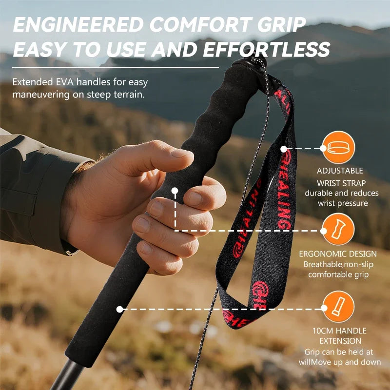 OKHEALINGCN Ultralight Carbon Fiber Trekking Poles Two Piece Foldable