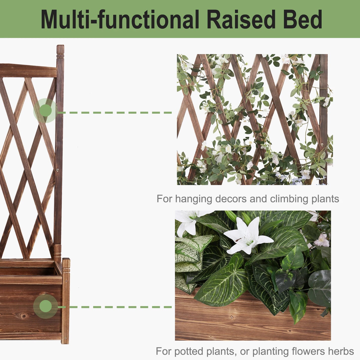 Raised Wooden Garden Bed With Trellis And Vegetable Grow Bed