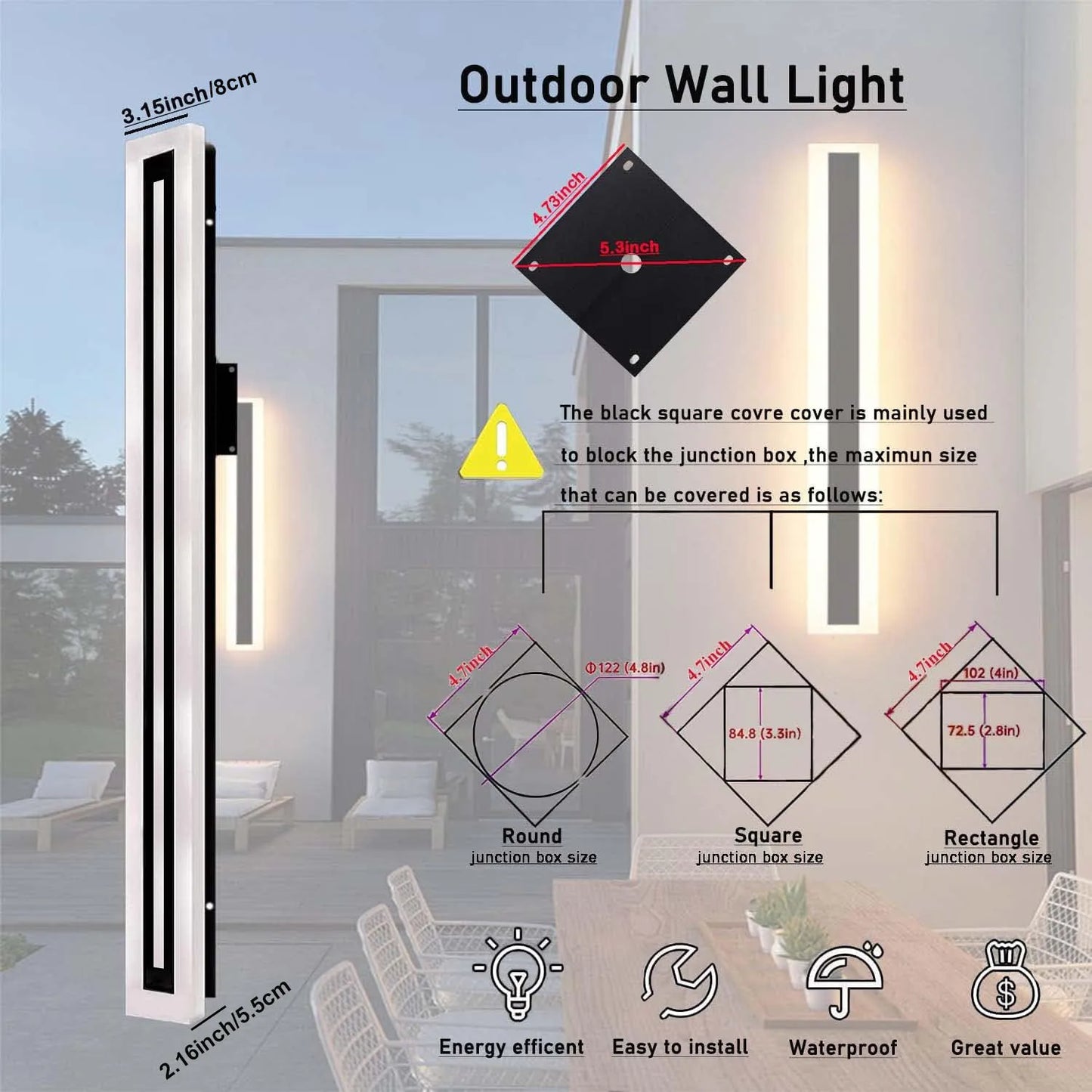 Outdoor Long Strip Modern LED Wall Sconce Frosted Acrylic IP67