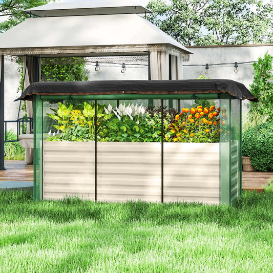 Outsunny Galvanized Raised Garden Bed With Crop Cage And Shade Cloth