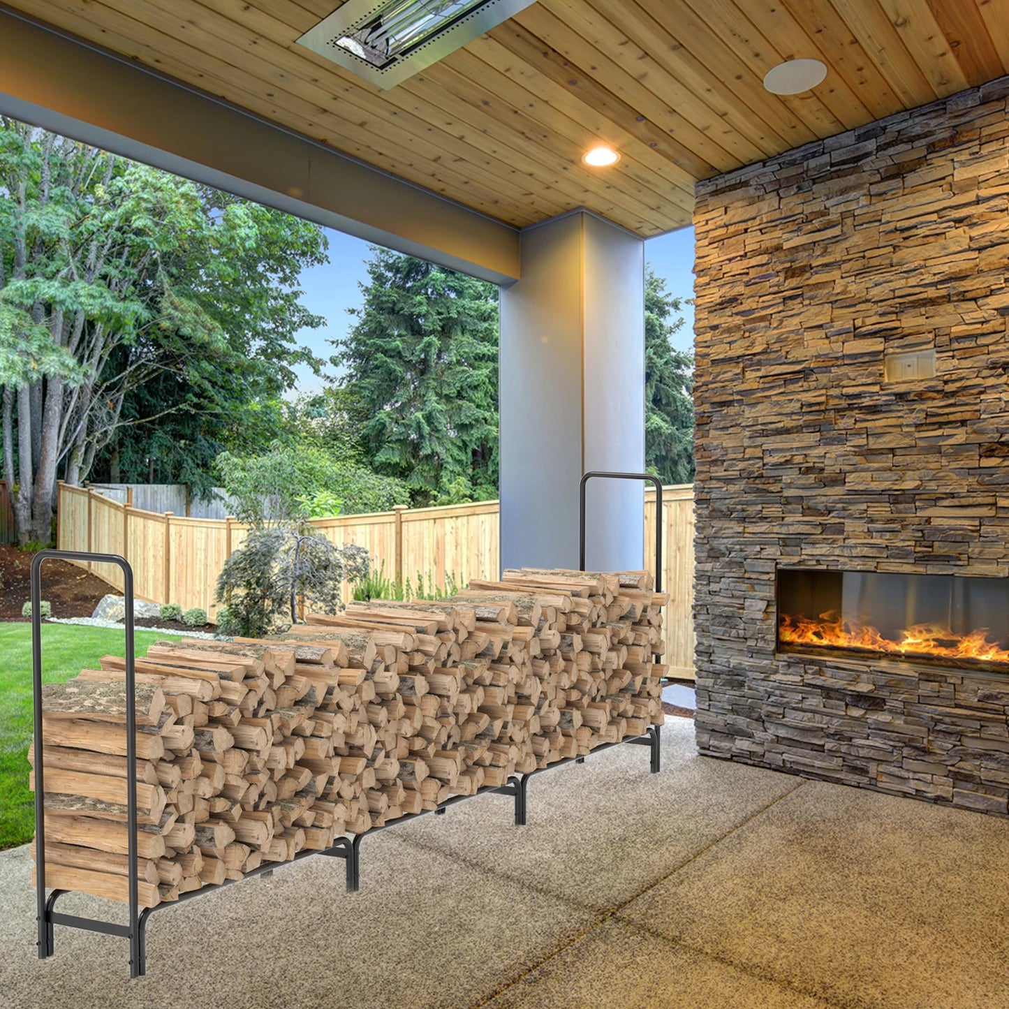 Heavy Duty Metal Wood Log Store Rack for Outdoor Garden Firewood Storage