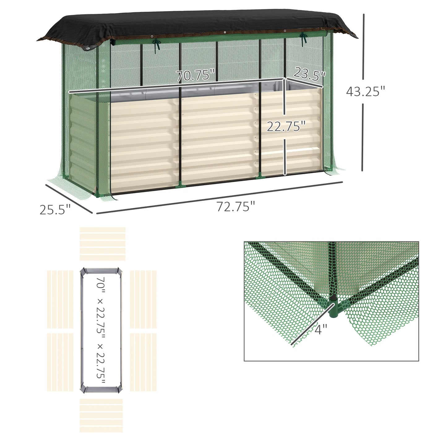 Outsunny Galvanized Raised Garden Bed With Crop Cage And Shade Cloth