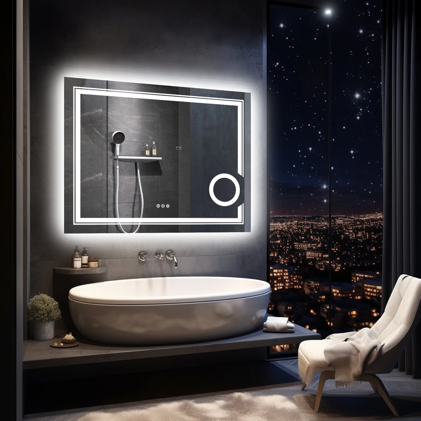 Wisfor LED Smart Bathroom Mirror with 3X Magnifier Backlit Anti-Fog
