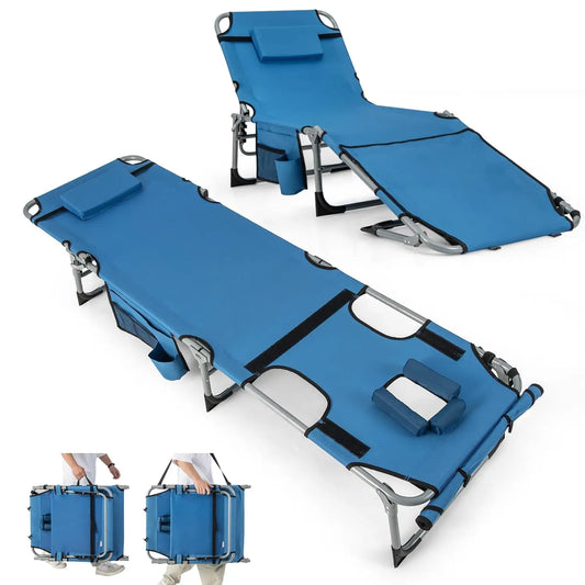 Sunbathing Beach Lounge Folding Chair With Face Arm Hole Strap