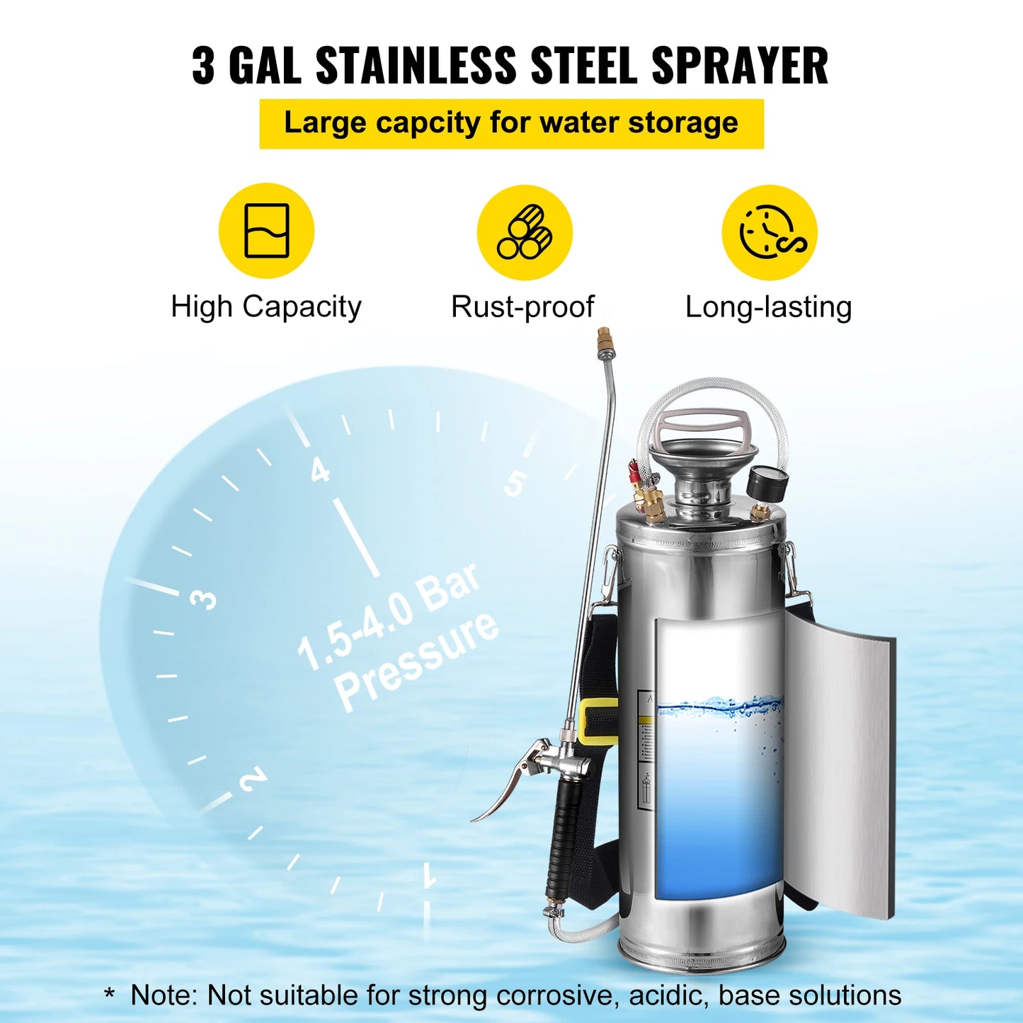 VEVOR Stainless Steel Hand Pump Sprayer for Garden and Cleaning