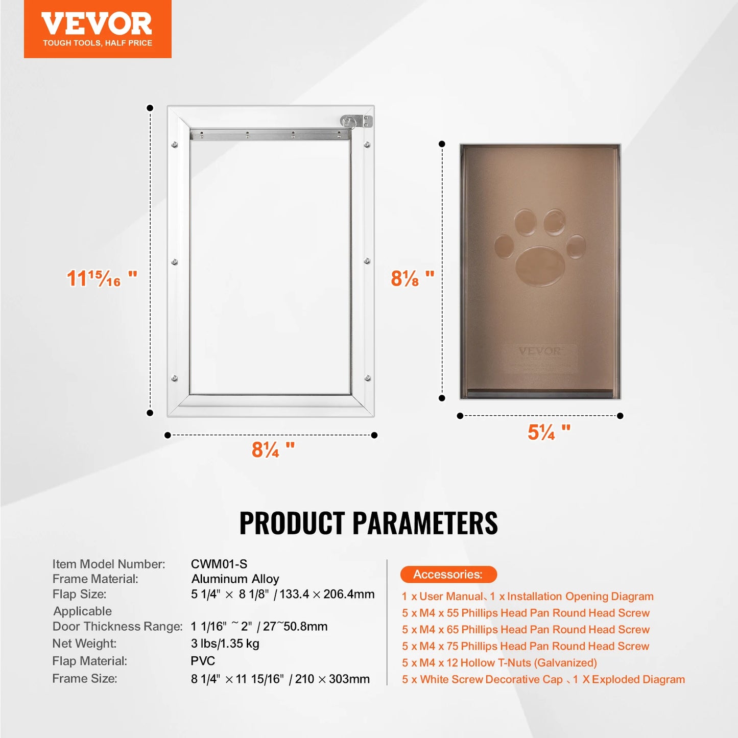 SucceBuy Pet Door Aluminum Frame Lock And Flap