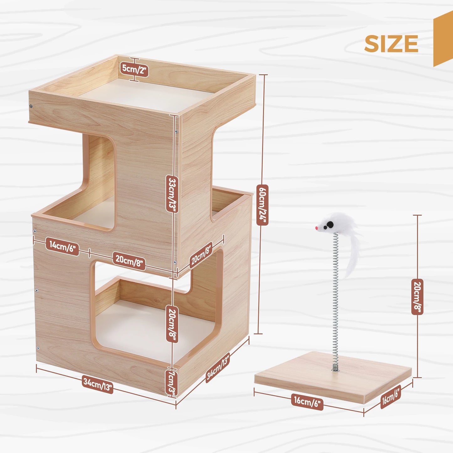 PAWZ Road Wood Cat Condo Bed With Removable Mats And Scratching Pad