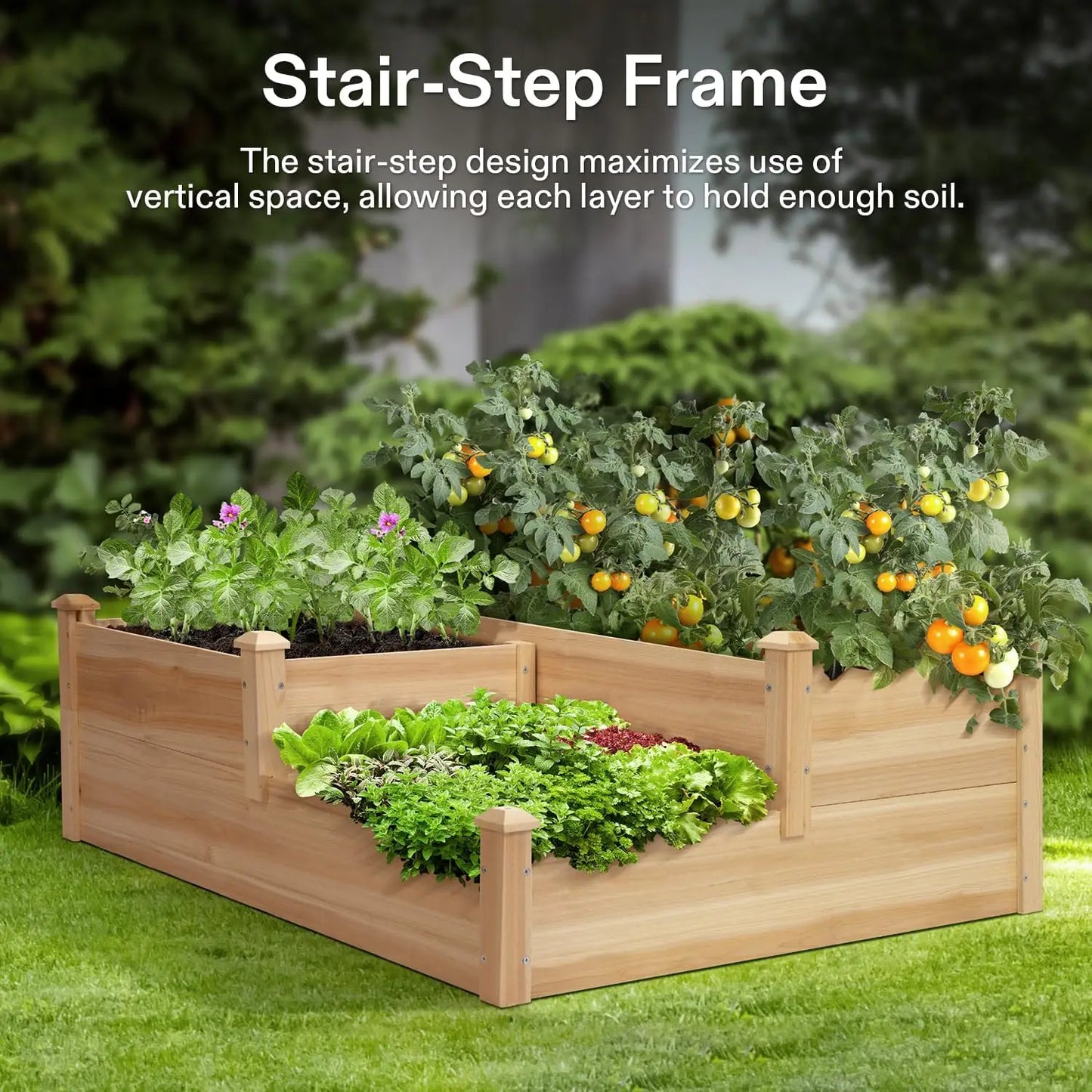 Wooden Three Tier Raised Garden Bed Outdoor Planter Box
