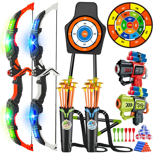 VATOS 2X Bow Arrow Gun Toy Set For Kids Night Light Archery Target