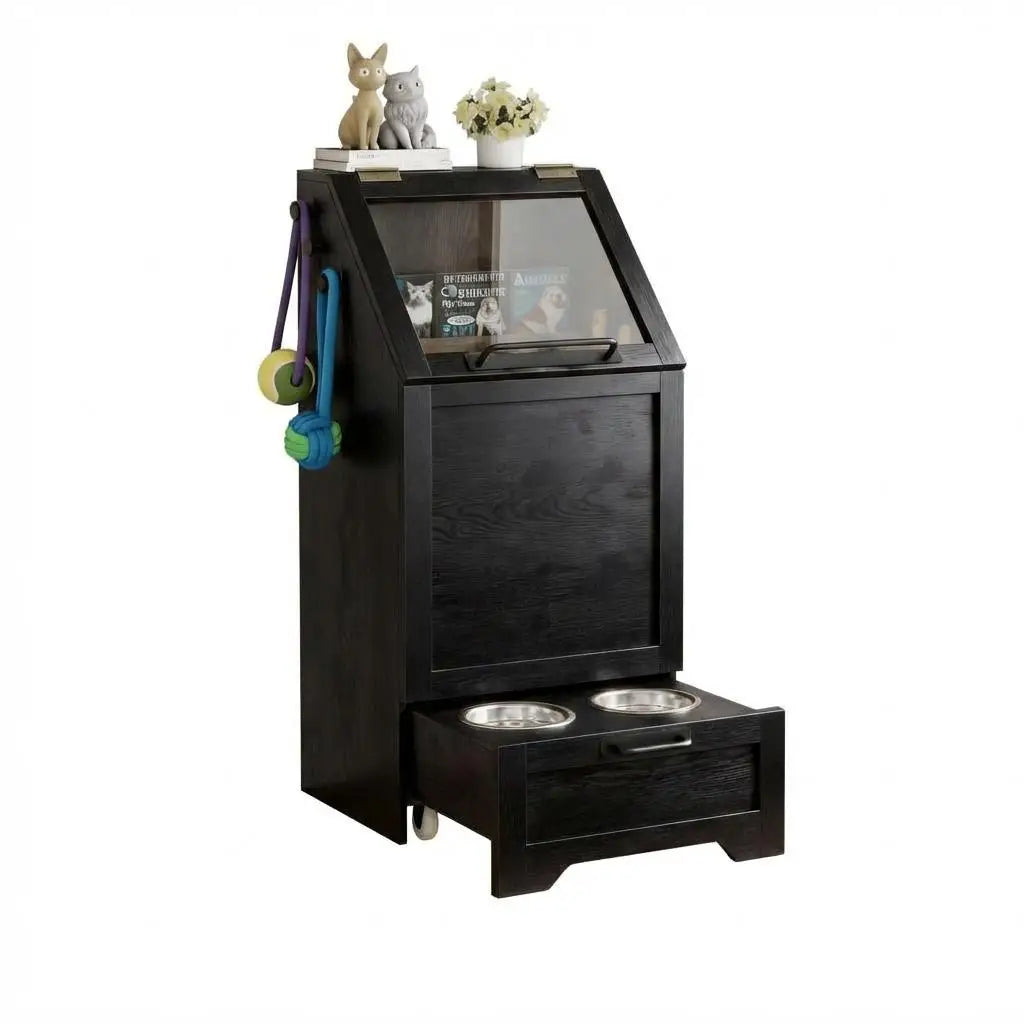 HiMISS Dog Food Station With Storage And Raised Bowls