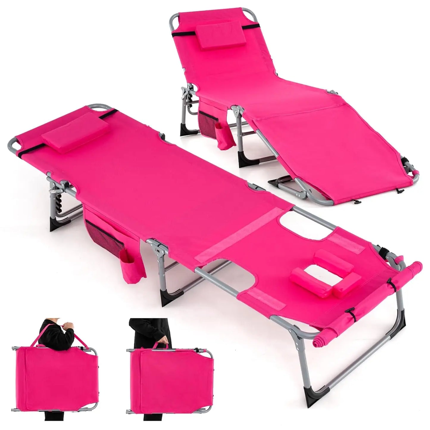 Sunbathing Beach Lounge Folding Chair With Face Arm Hole Strap