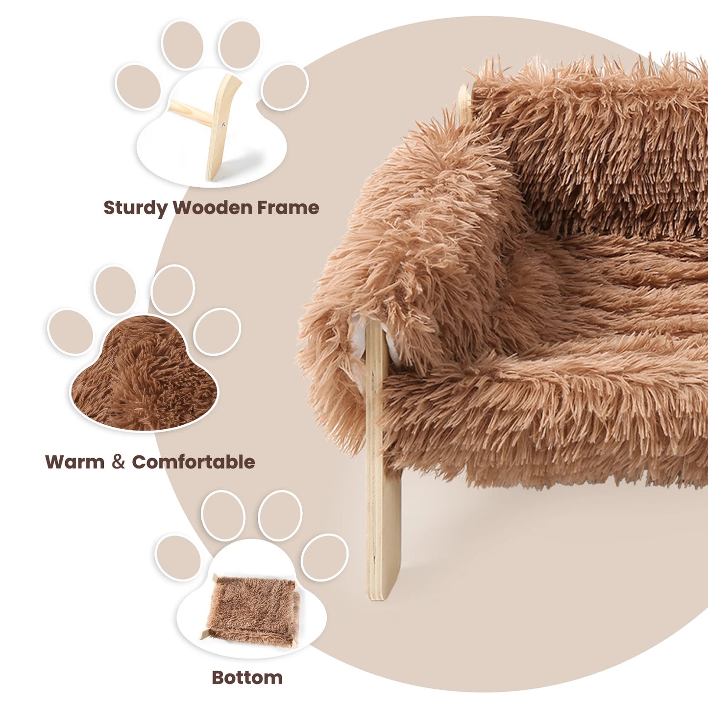 Raised Plush Cat Sofa Bed With Sturdy Wooden Legs Cozy