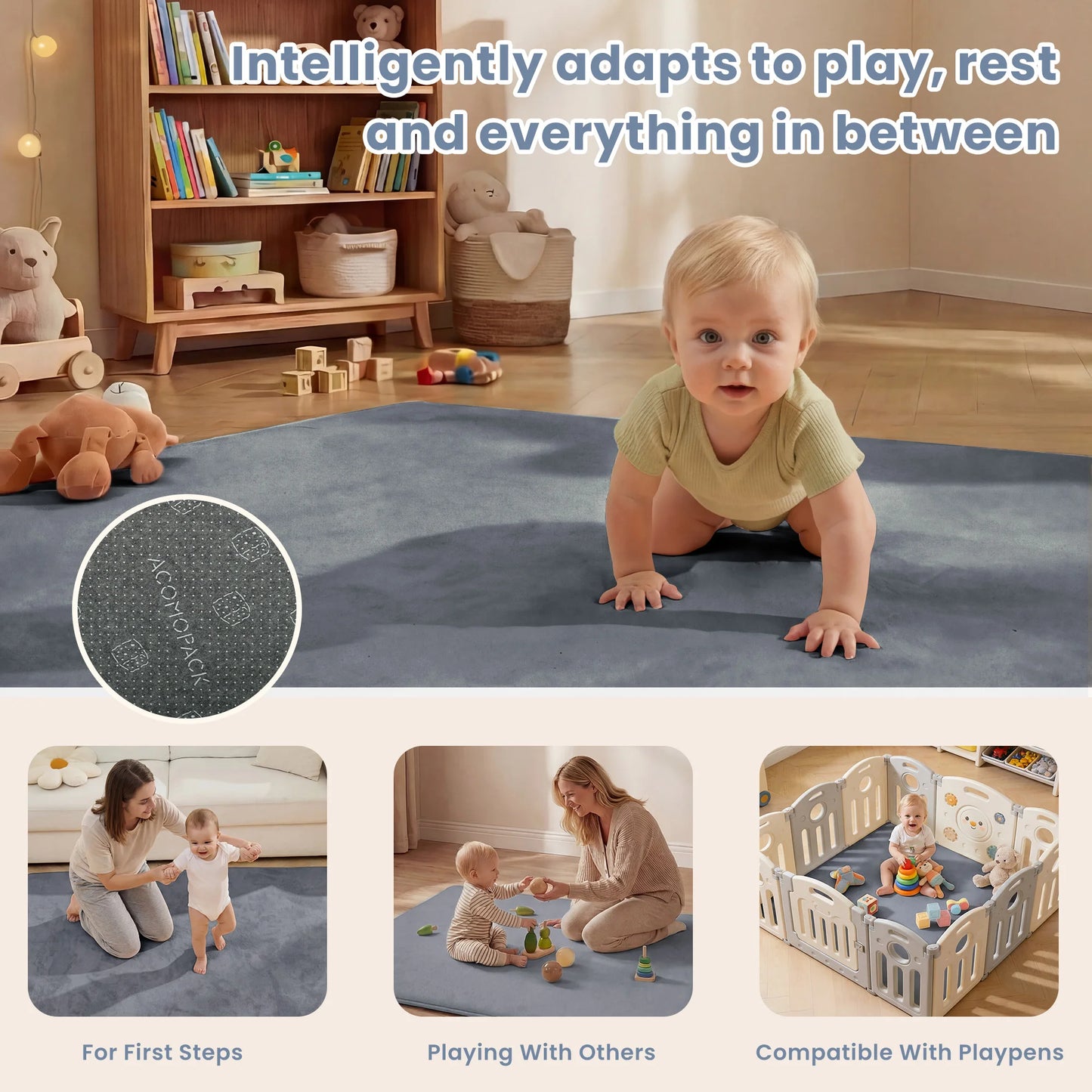 Huloo Sleep Baby Play Mat Memory Foam Non Slip Rug