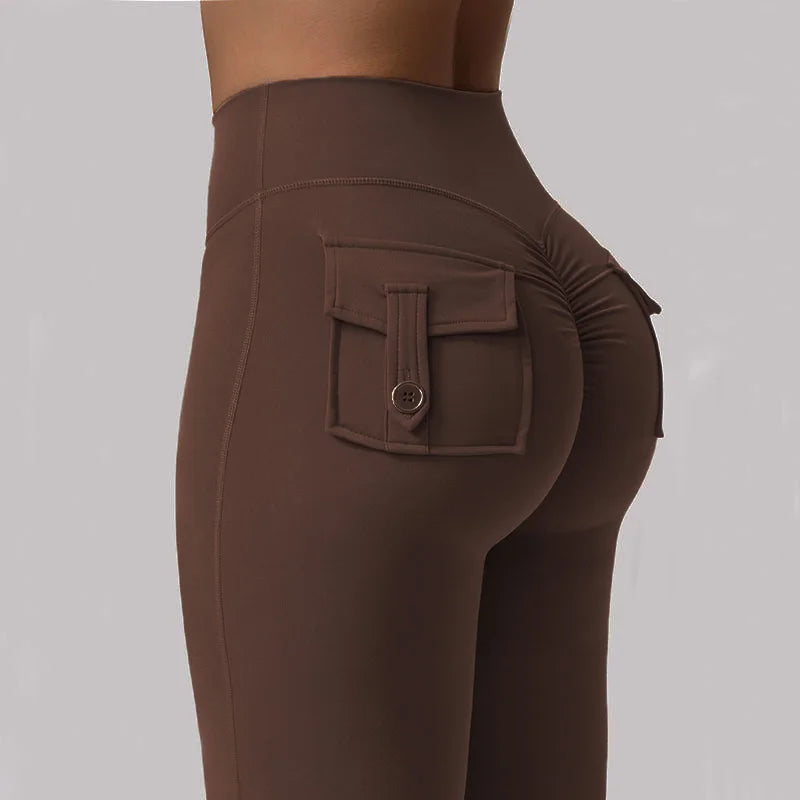 Women's Yoga Flare Trousers High-Waisted Tummy-Control Wide-Leg With Pockets