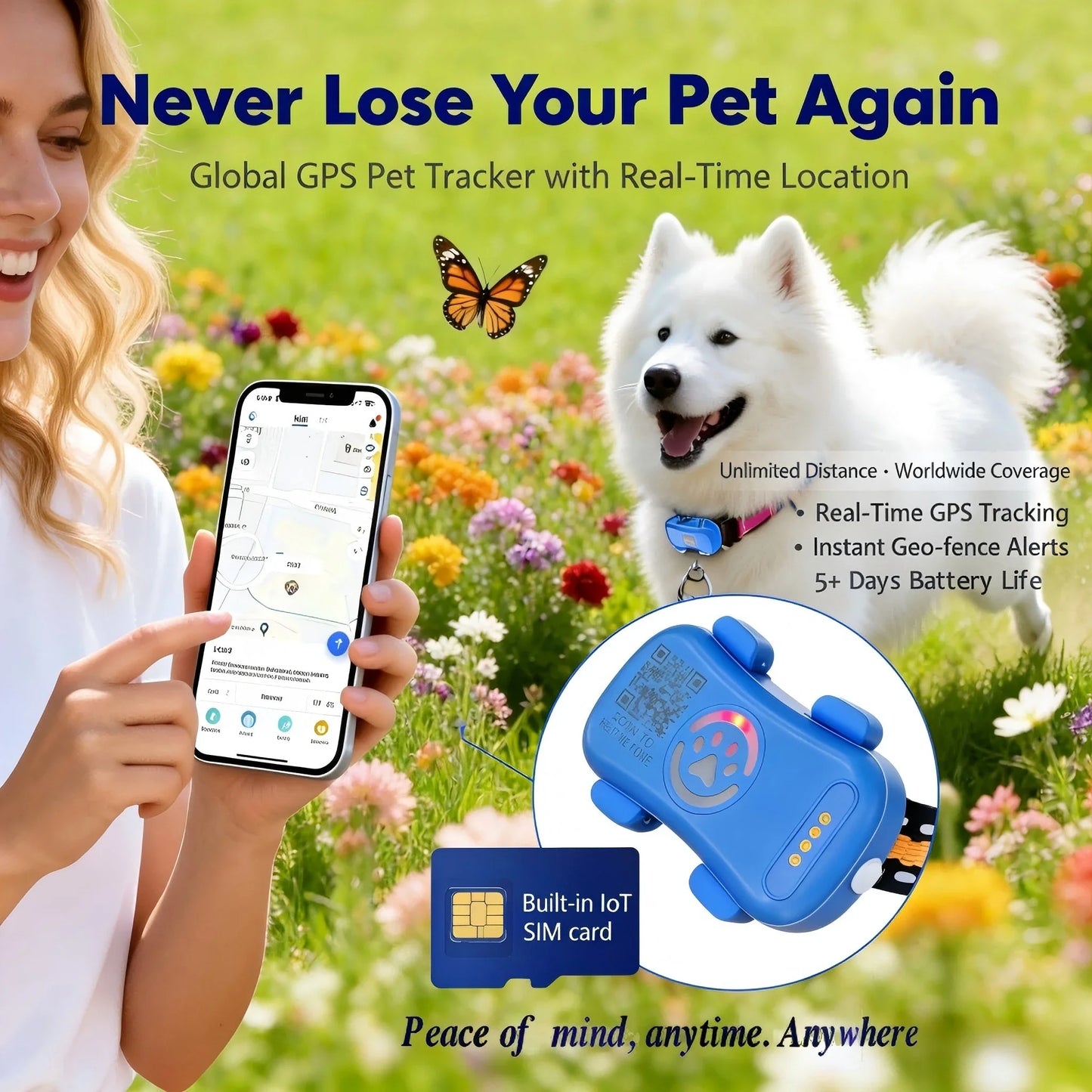 Wanwaytech GPS Pet Tracker With IoT Sim WiFi Unlimited Distance
