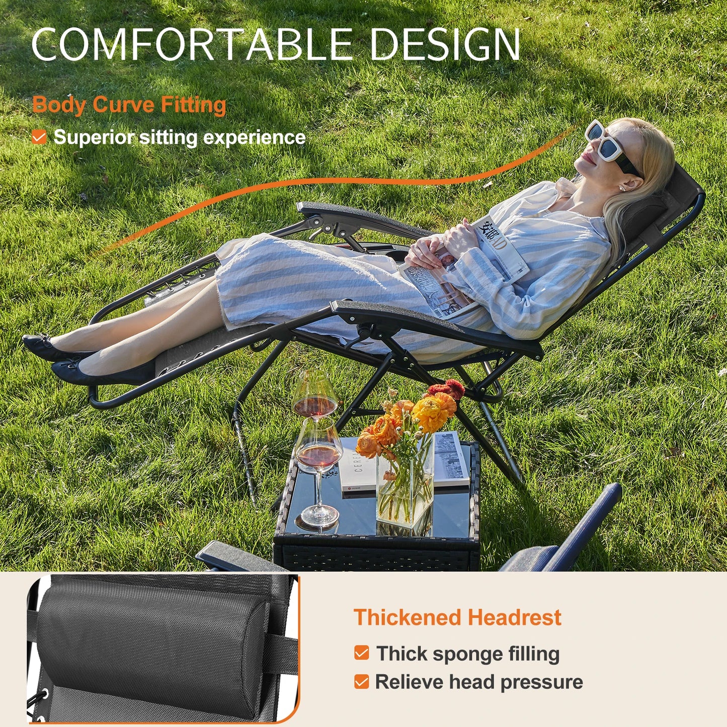JHK Zero Gravity Recliner Set Outdoor Chairs With Cup Holders