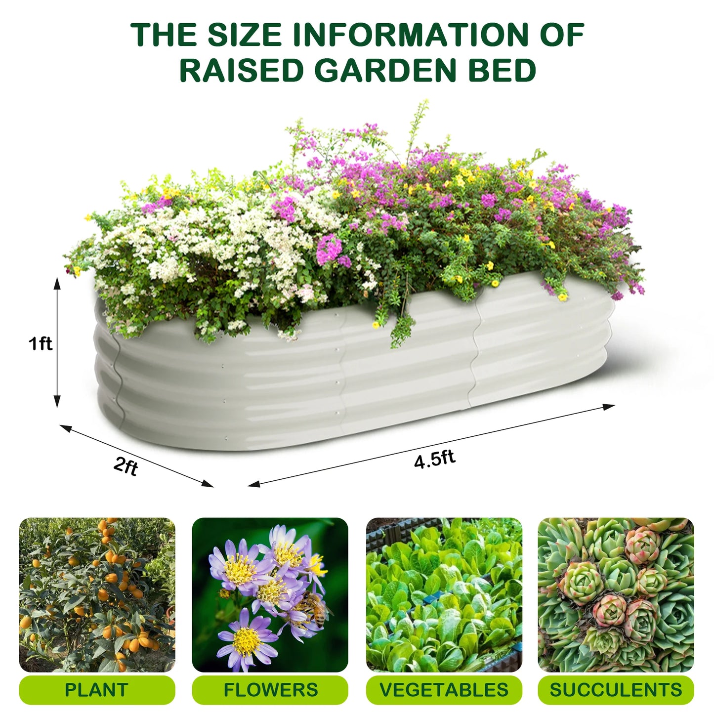 HiMISS Oval Galvanized Raised Garden Bed Set