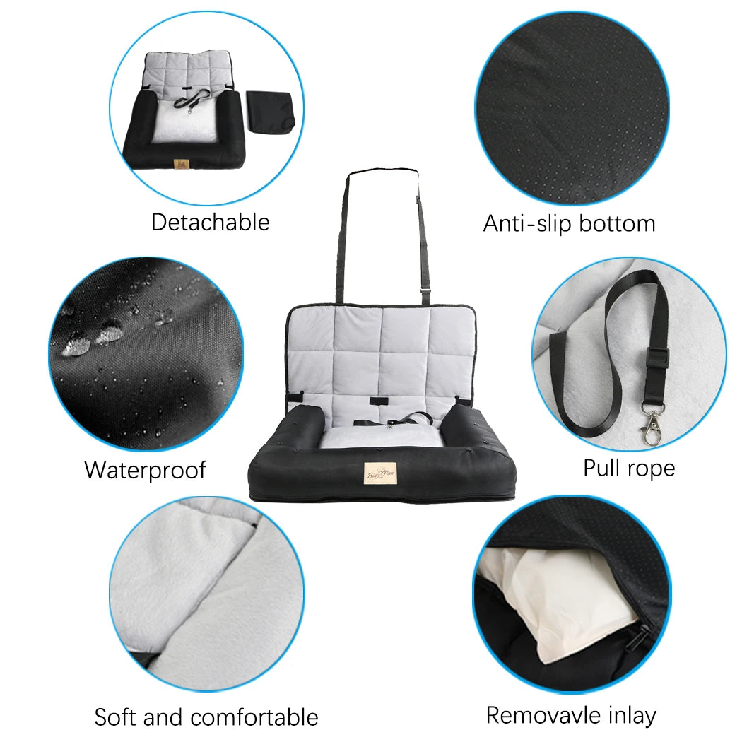BINGOPAW Waterproof Dog Car Seat Bed With Removable Pad Cover
