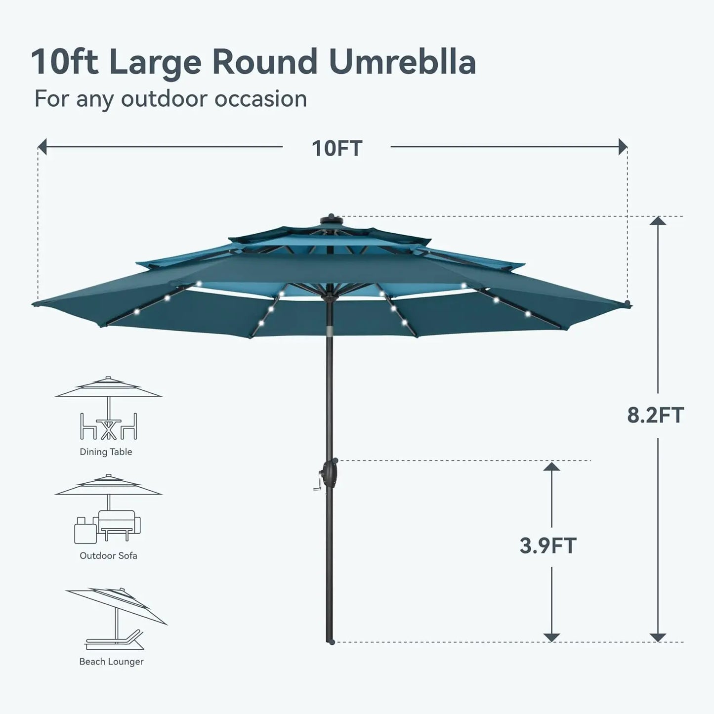 Patio Umbrella With Solar Lights For Outdoor Market Table