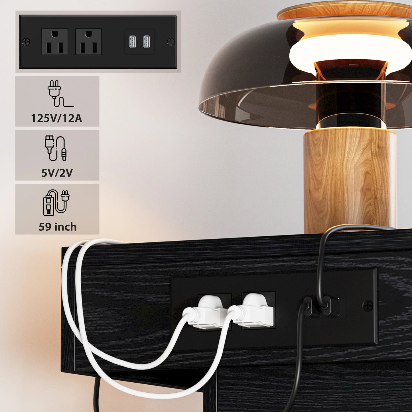 LIKIMIO Nightstand With Charging Station And LED Light