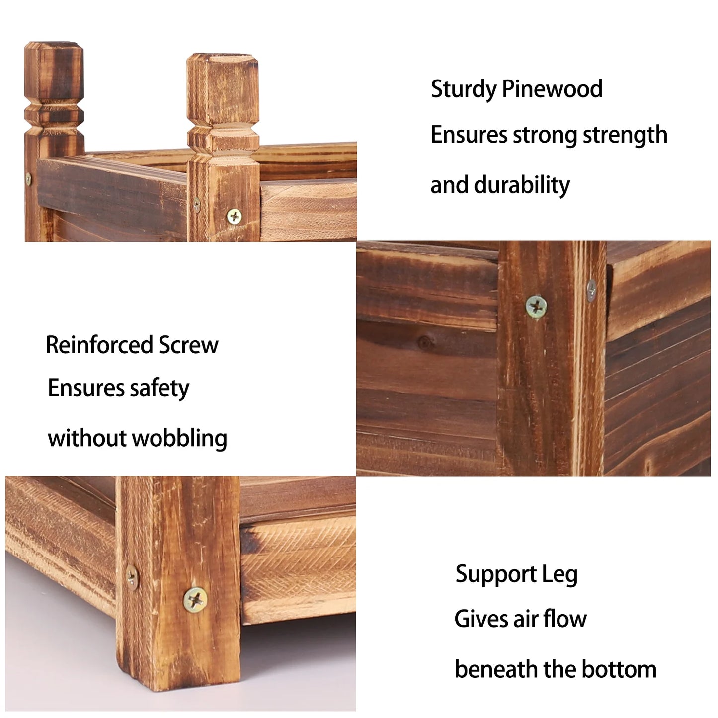 Wooden Raised Flower Bed Planter Box For Indoor Outdoor Use