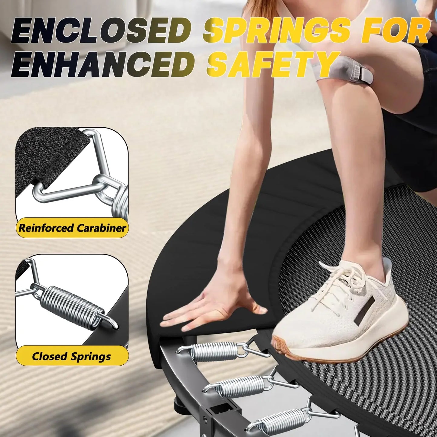 Rebounder Trampoline With Adjustable U Bar Handle 350 Lbs