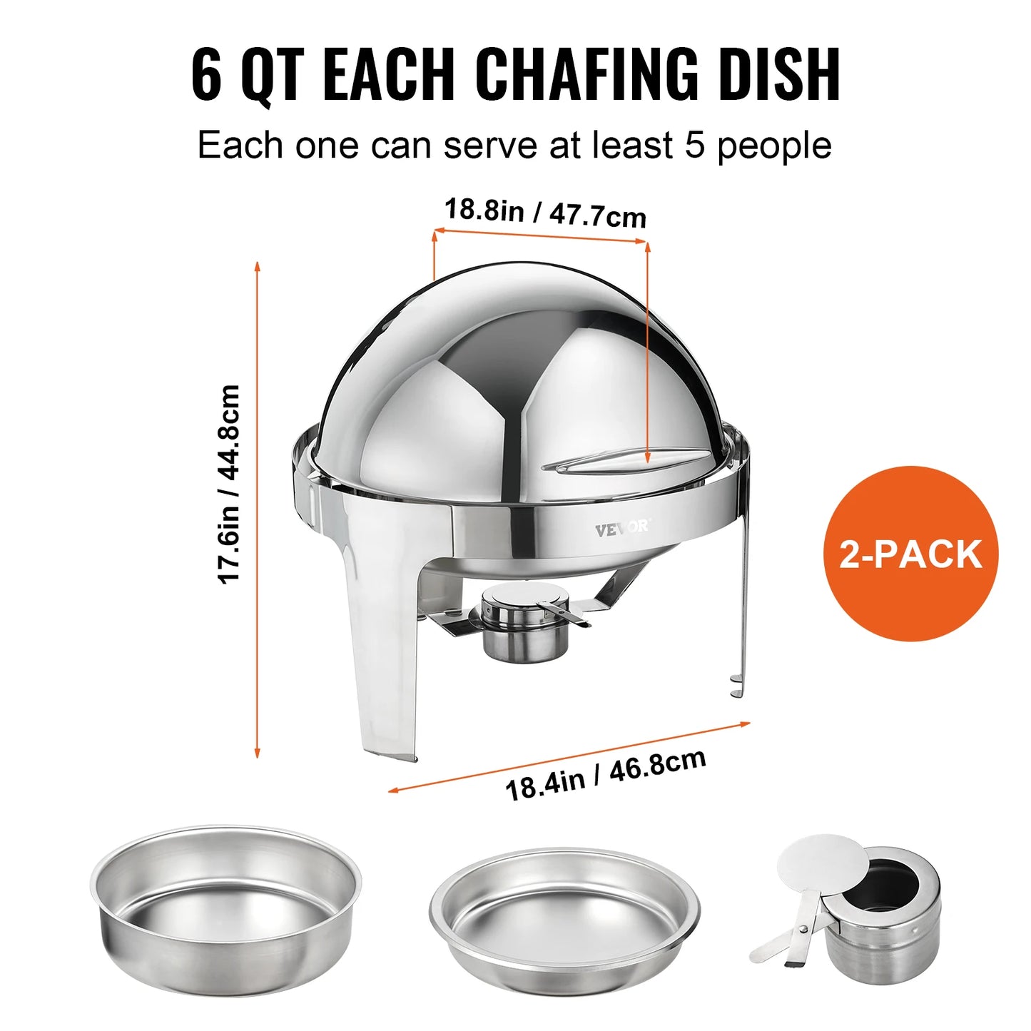 Succebuy Stainless Steel Chafing Dish Buffet Set With 6 Quart Full Size Pans For Catering